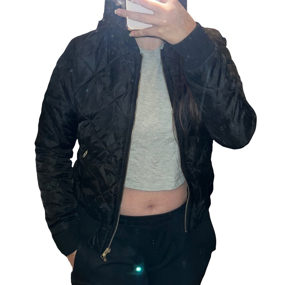 Quilted Black Bomber Jacket size S